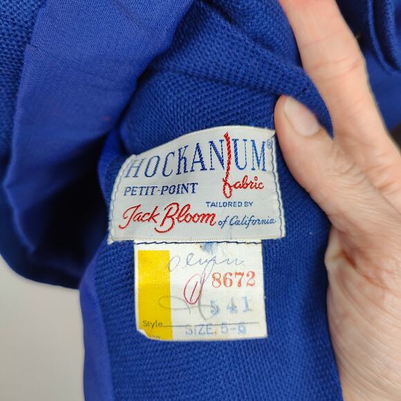 Vintage Hockanum Petit-Point Jacket Womens 6 Royal Blue Mink Collar Jack Bloom - Picture 6 of 10